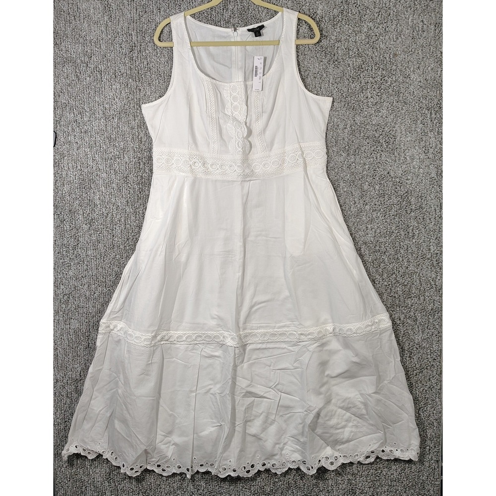 J.Crew White Eyelet Lace Tiered Midi Dress Cotton Cottagecore Women XL